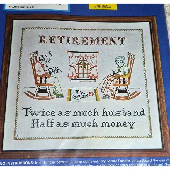 Retirement Sampler Cross Stitch Kit 180 Needles ‘N Hoops 13 1/2” X 15” New - Picture 2 of 5